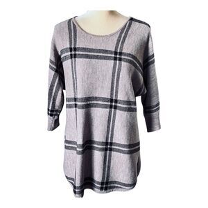Design History Woven Tunic Windowpane  Size XL Taupe And Black